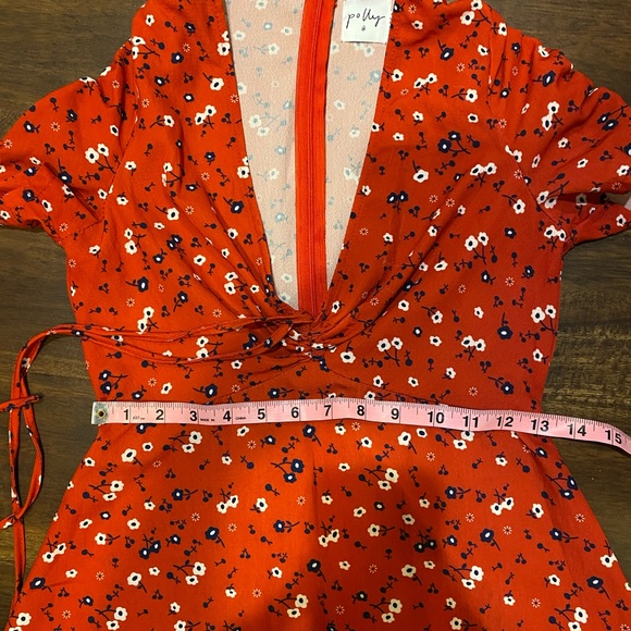 Princess Polly Red Floral Tie Mini V-Neck Dress - Picture 12 of 14